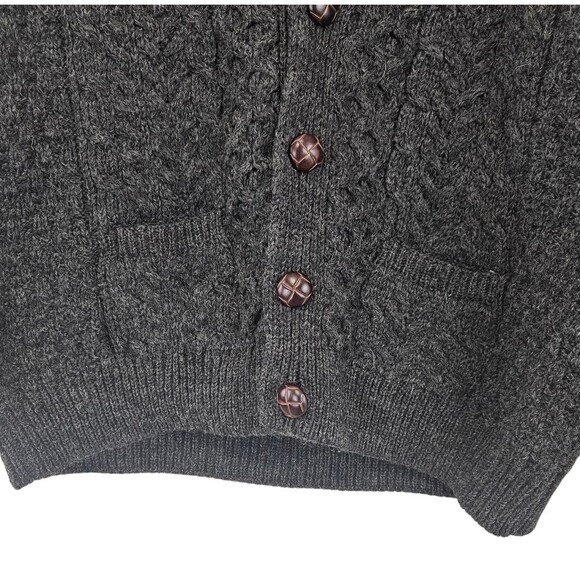 Orvis 100% Ireland Wool Gray Fisherman Cable Knit Cardigan size XL - Picture 3 of 6